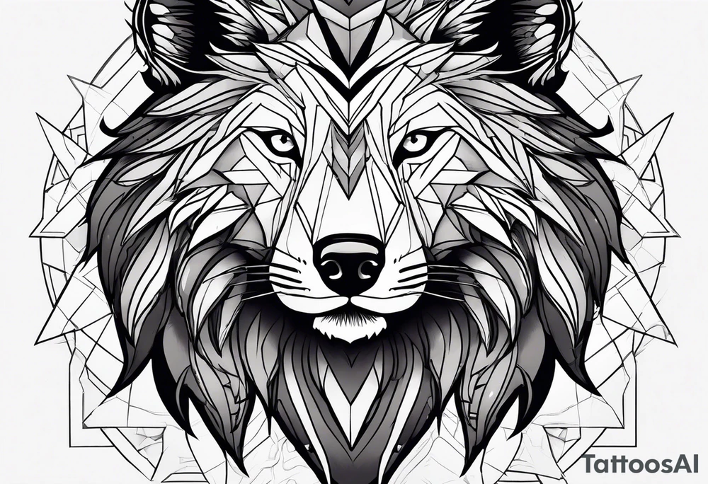 Leão poderoso e majestoso com águia poderosa e observadora juntamente com lobo solitário no braço todo tattoo idea