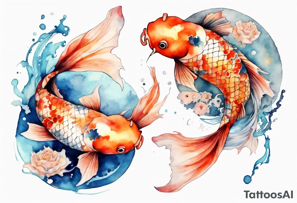 Koi Karp with Pisces theme. Add some jellyfish in, water, the moon. Watercolour style. tattoo idea