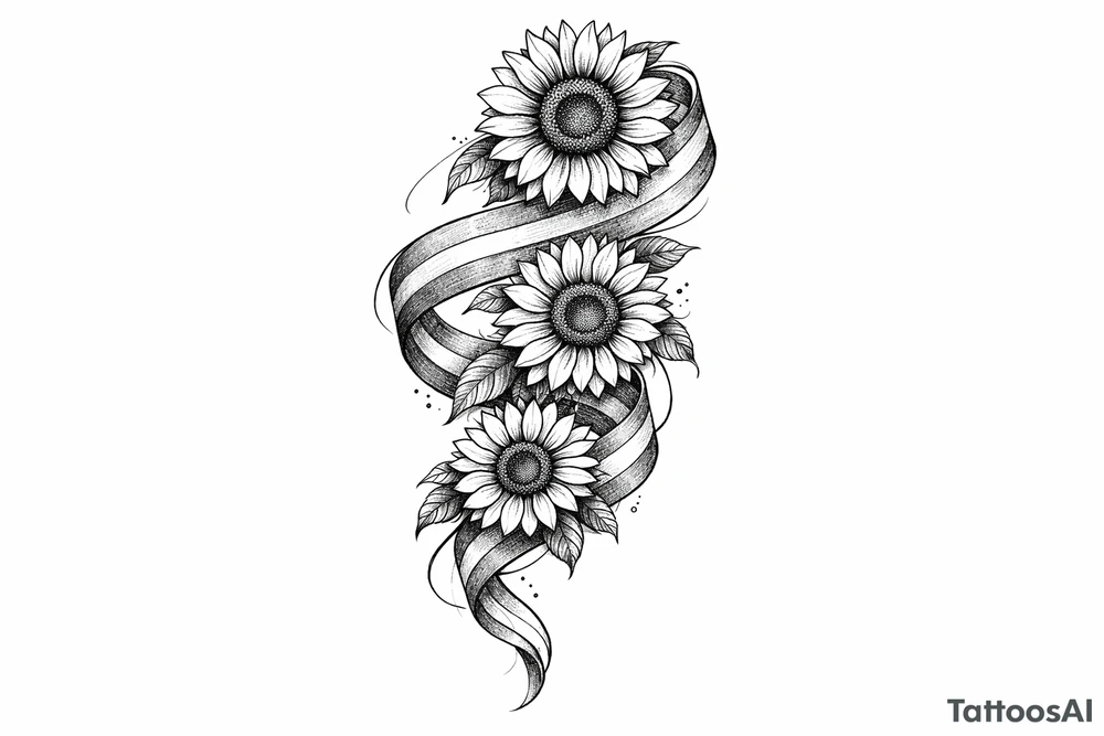 Indian ribbon with 3 cascading sunflowers tattoo idea