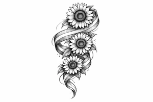 Indian ribbon with 3 cascading sunflowers tattoo idea