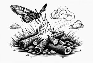 Campfire with small Moth flying above tattoo idea
