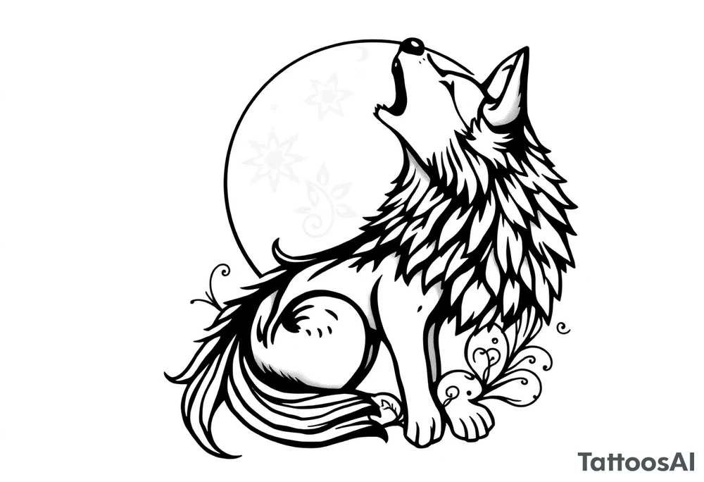 Wolf howling to the moon tattoo idea