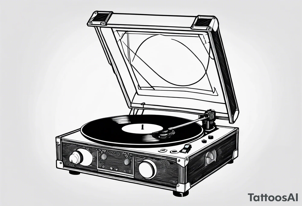 Recordplayer minimalistic fineline drawed in 2D tattoo idea