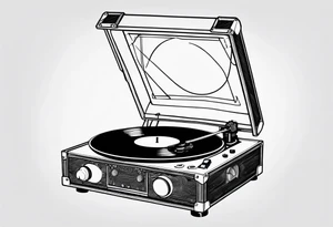 Recordplayer minimalistic fineline drawed in 2D tattoo idea