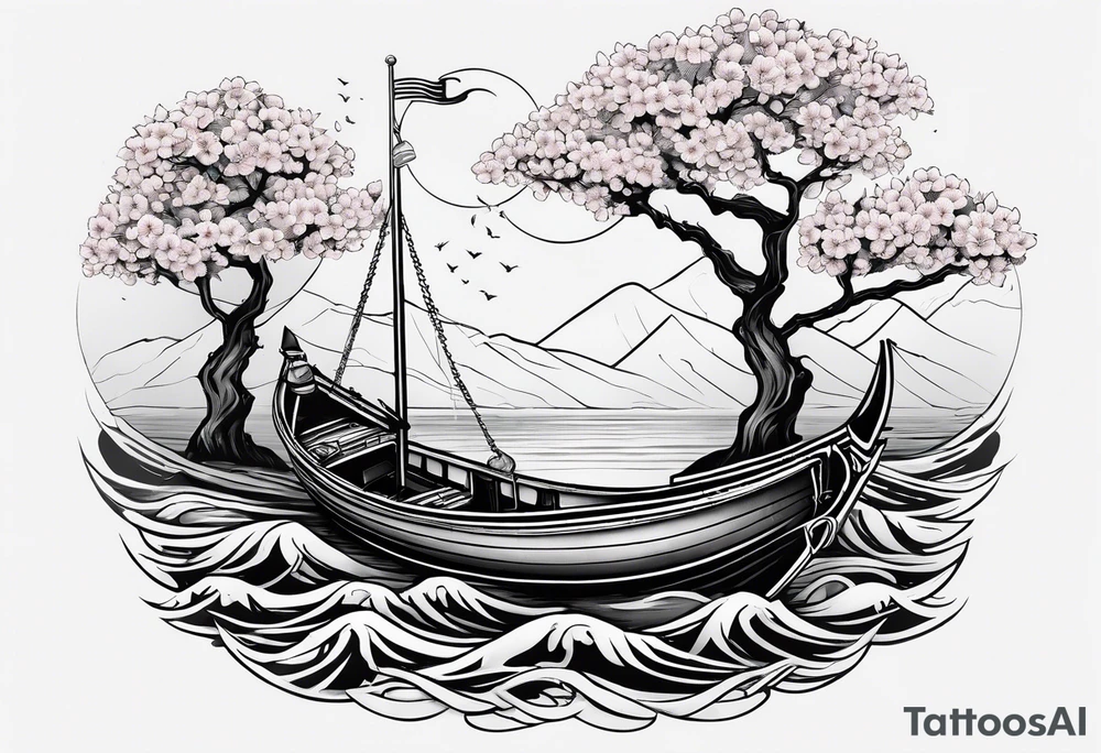 small cherry blossom with boat tattoo idea