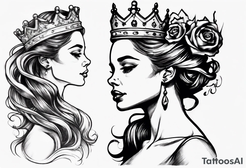 lady with a crown facing to the right tattoo idea