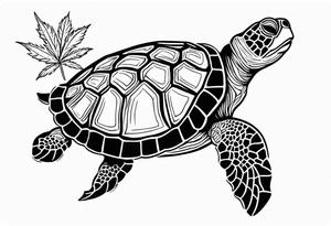 Turtle laying on its back on a marijuana leaf tattoo idea