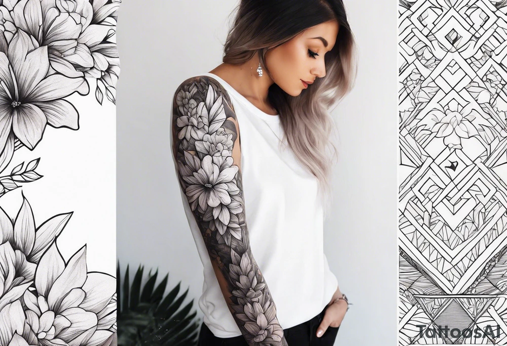 hand sleeve tatto flower beach mountain tattoo idea