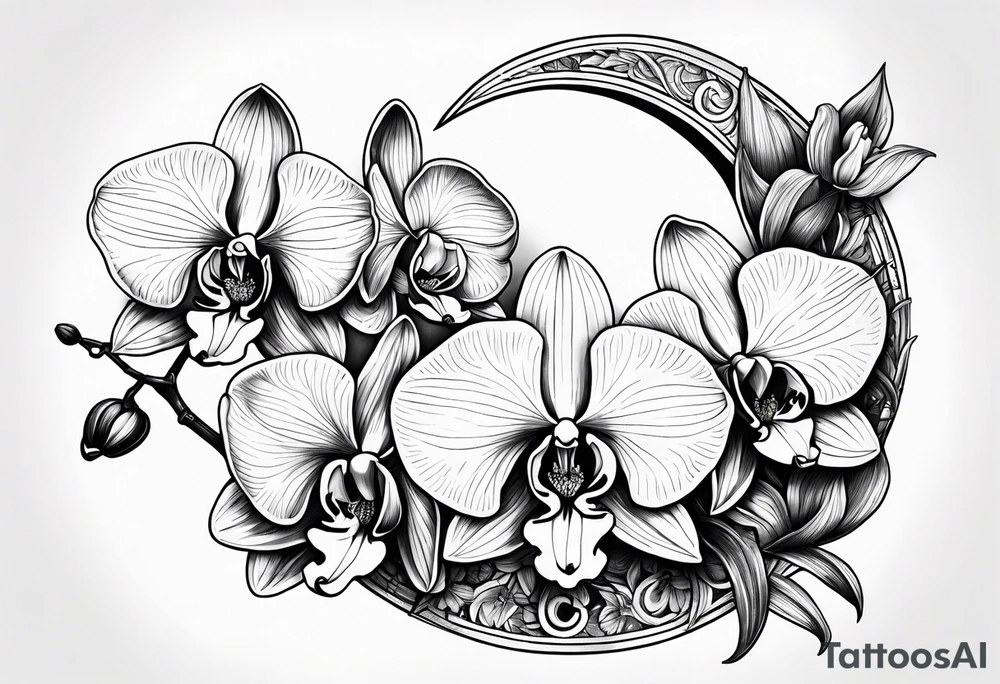 Orchids and a crescent moon tattoo idea
