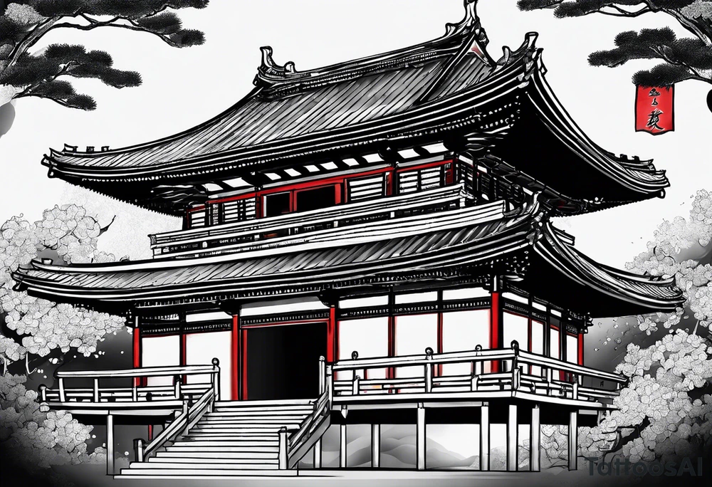 pagoda with japanese drgaon tattoo idea
