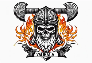 valhalla on fire sword shield axe tattoo idea