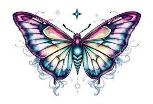 Beautiful Luna moth surrounded by flowing lines and celestial designs tattoo idea