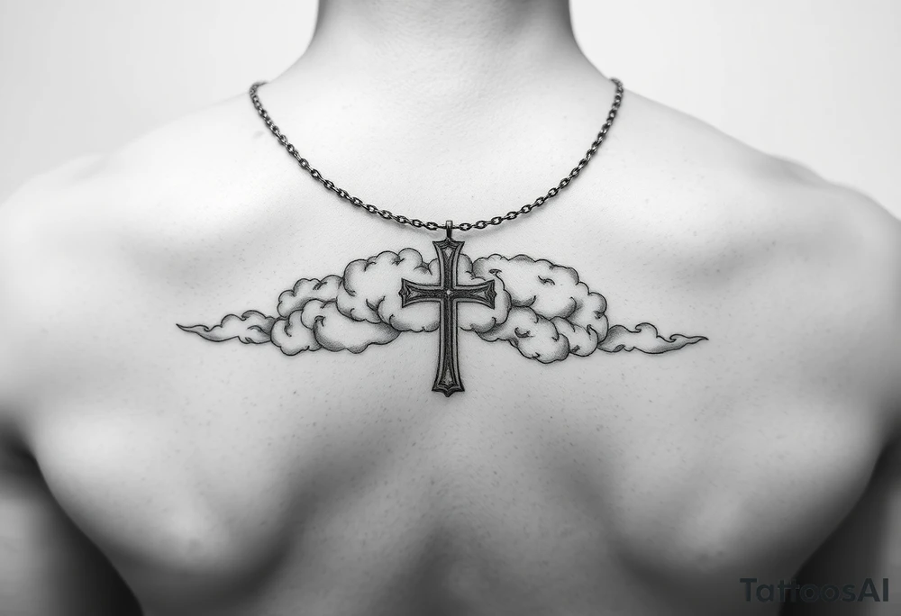 add cross neklace with one angle and some details cloud tattoo idea