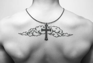 add cross neklace with one angle and some details cloud tattoo idea