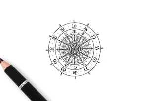 zodiac symbols and Norse runes within ornate clockwork mechanism tattoo idea