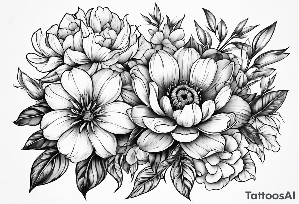 Spring flower grouped tattoo idea