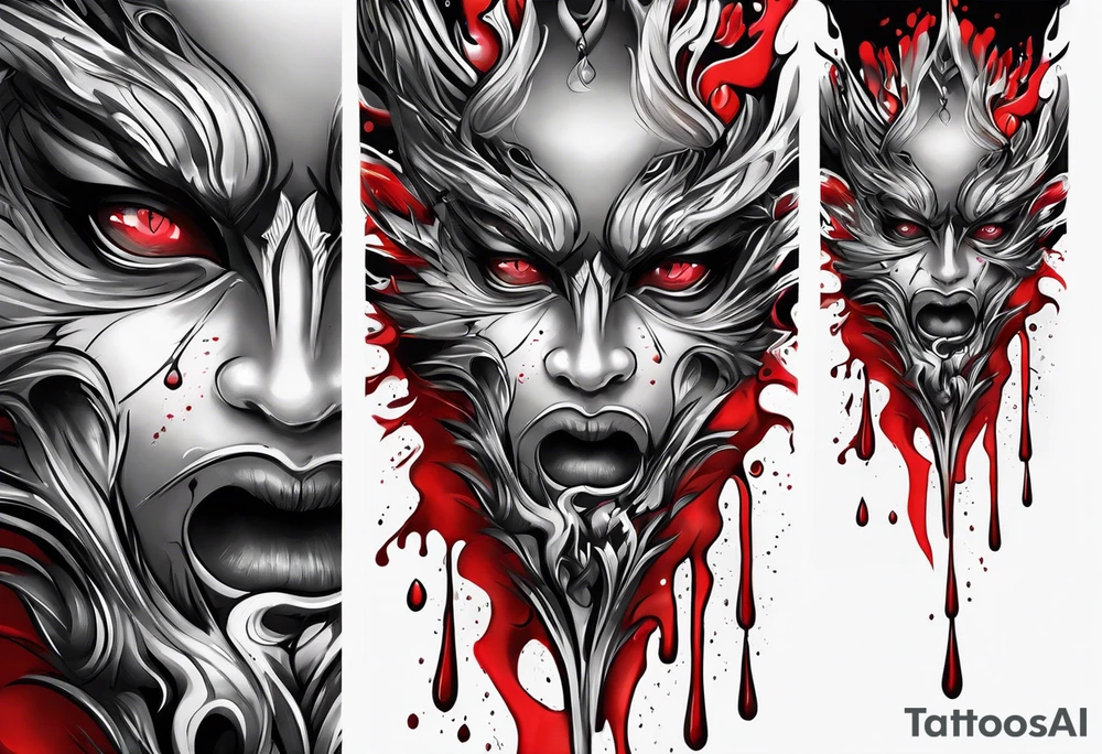 Bleeding tear draining to down from red eye sleeve tattoo design tattoo idea