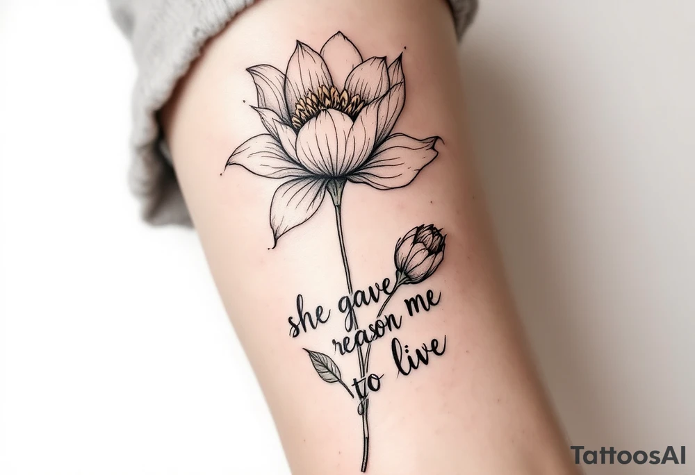 "She gave me a reason to live"  as the stem blooming into a flower tattoo idea