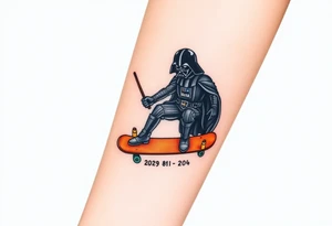 Darth Vader skateboarding > bullets > in loving memory > colors
add words "Darth Carter" to skateboard
add date 12/29/88-01/06/24 tattoo idea