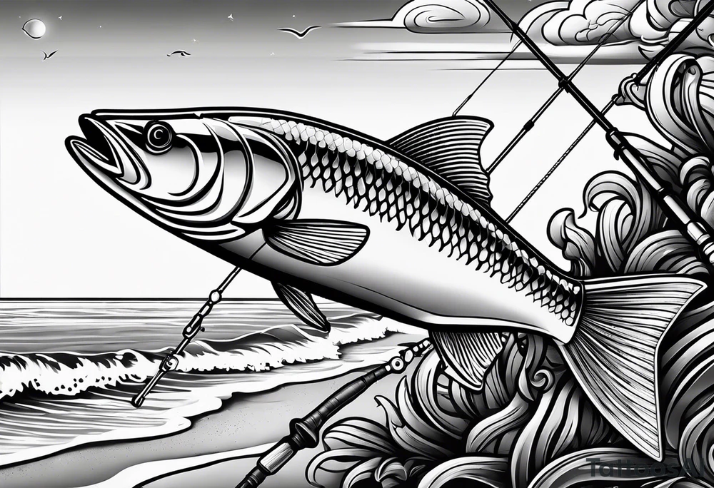 Fishing rod on a beach tattoo idea