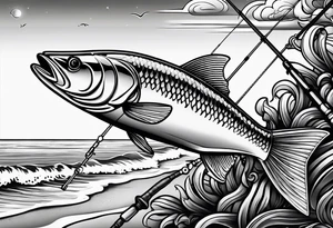 Fishing rod on a beach tattoo idea
