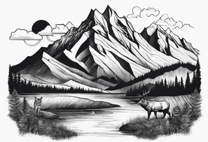 Mountains, animals, concept tattoo idea