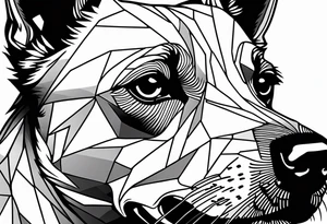 Face of a dog looking to the side, half of face is black tattoo idea