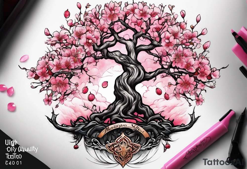 Tree of life cherry blossoms tattoo idea