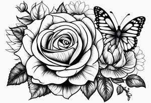 Flower rose, sunflower, butterfly, paw print tattoo idea