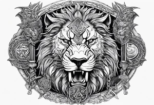 Valhalla sword shield  axe lion dragon 
Valknut barbed wire chains tattoo idea