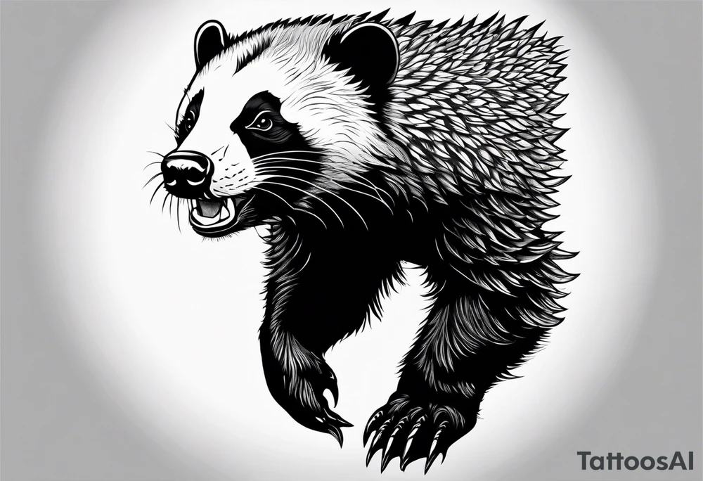 honey badger climbing from down below, claws, gentle face tattoo idea