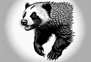 honey badger climbing from down below, claws, gentle face tattoo idea