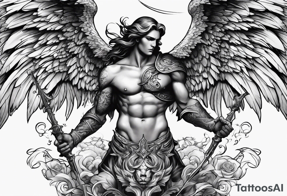 Angel fighting demon tattoo idea