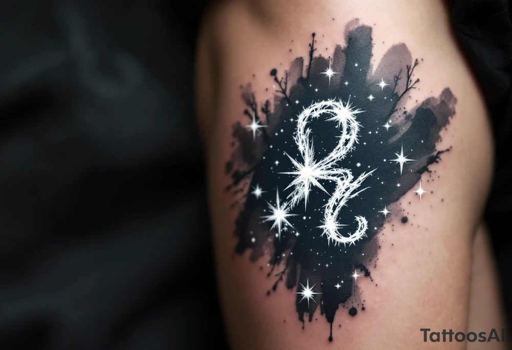 The Aries star constellation sparkles in white ink on a deep navy background, symbolizing the fire sign’s place among the stars. tattoo idea