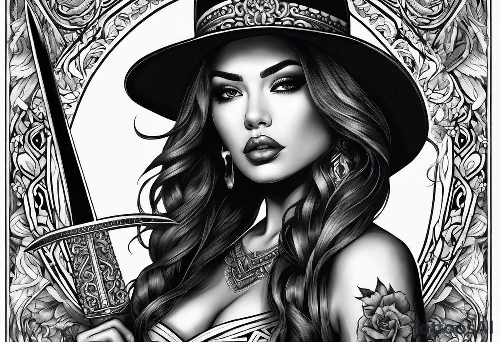 Dagger,women on the blade, Chicano girl tattoo idea