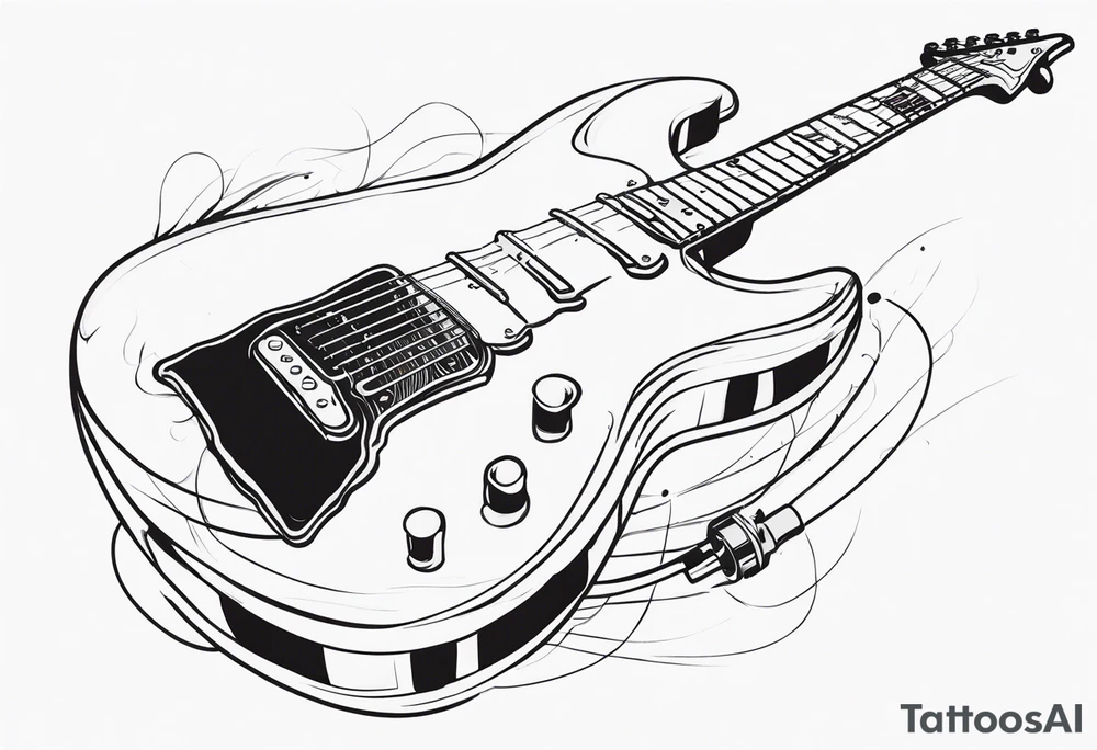 electric guitar with distorted audio signal coming out of cable plug tattoo idea