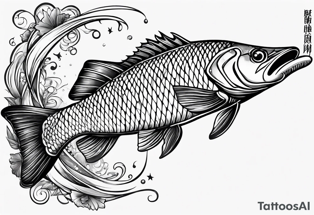 Fishingpole with memorium of a friend tattoo idea