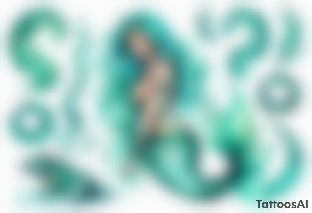a turquois mermaid with a serpent tail tattoo idea