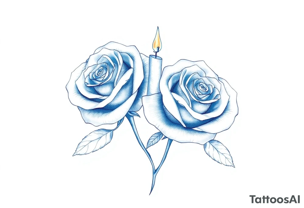 Two roses, short candles, blue tattoo idea