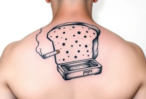 A loaf of bread smoking a cigarette with a ashtray  and pops written tattoo idea