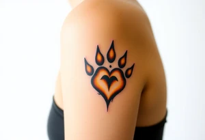 A lion paw imprint with golden highlights, the heart shape subtly emerging through tattoo idea