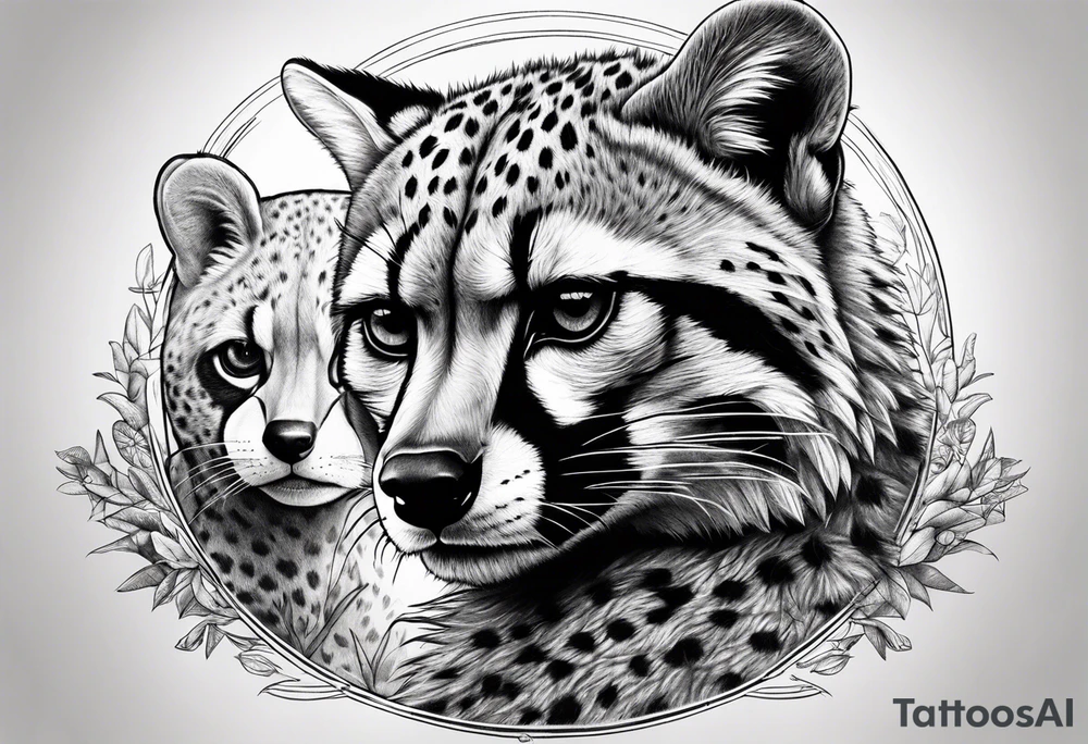 full body cheetah and raccoon climbing on it tattoo idea