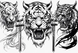 katana with demon tiger head tattoo idea