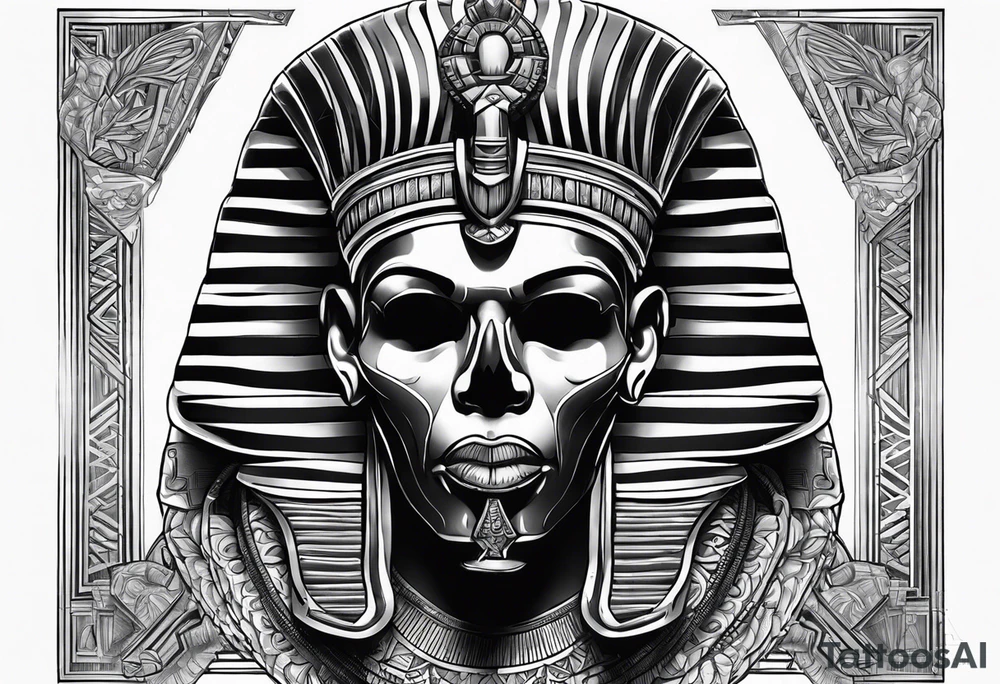 Black pharaoh skull realistic tattoo idea