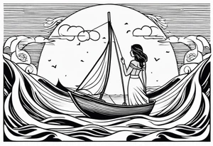 Hula girl on a sailboat with waves tattoo idea