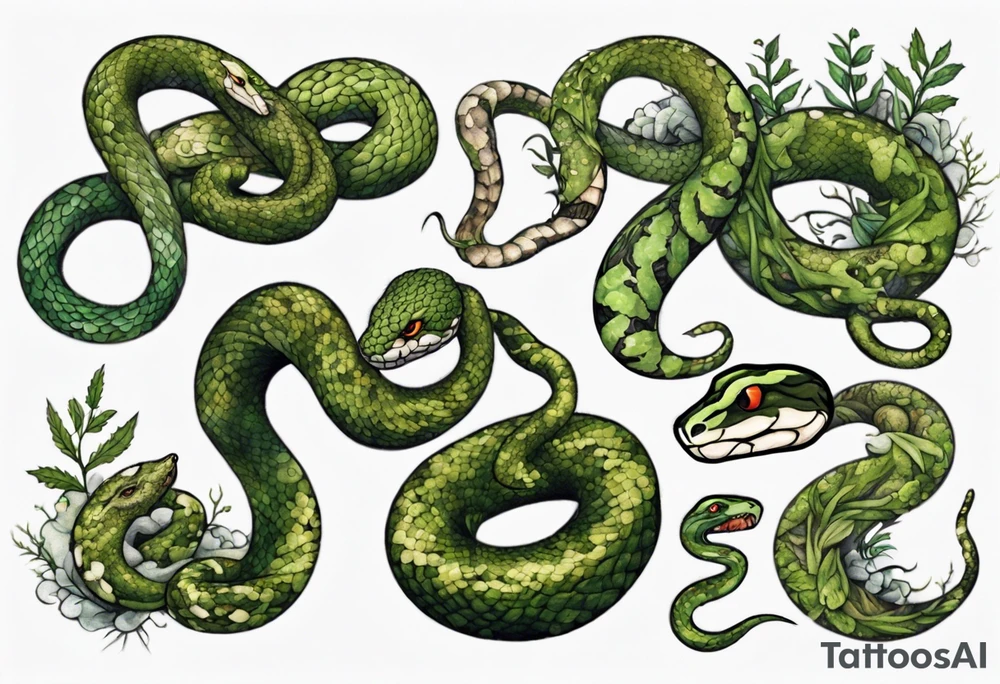 Snake covered in Moss/overgrown tattoo idea