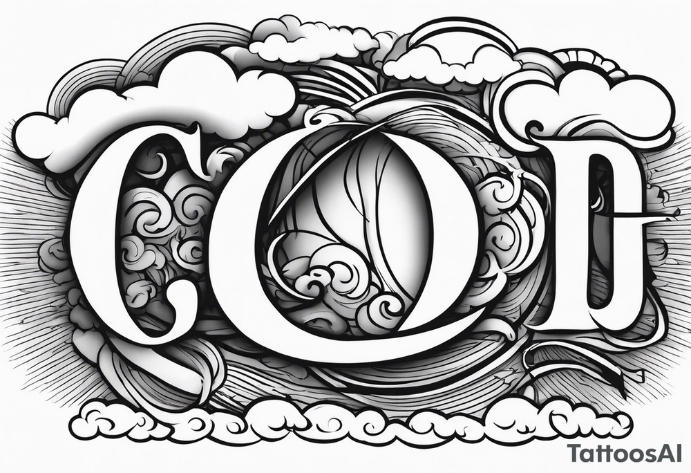 The word God in a biblical text with some cloud shading behind it tattoo idea The word God in a biblical text with some cloud shading behind it tattoo idea