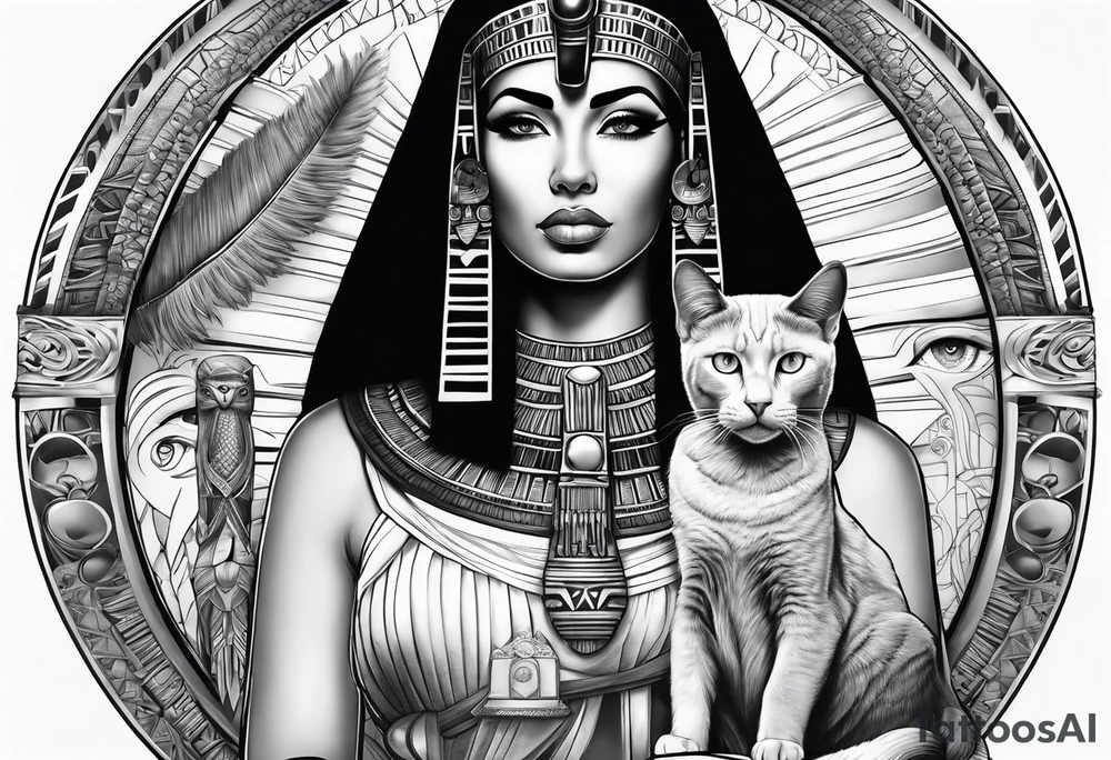 Sleeve with cleopatra, Horus and a Egyptian cat tattoo idea