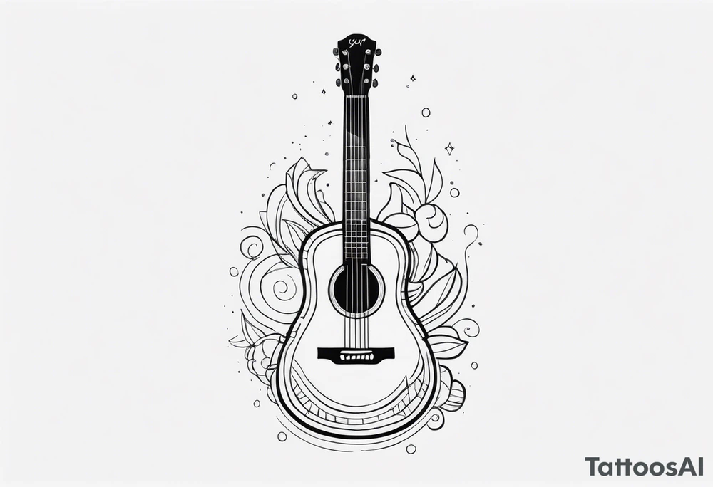 folk guitar on the calf tattoo idea