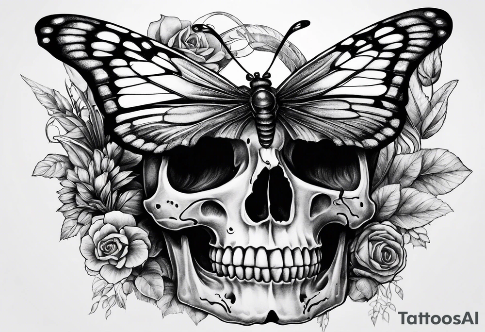reincarnation, butterfly, skull tattoo idea
